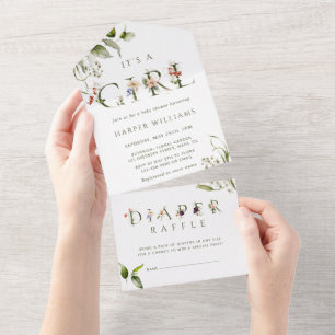 Blommigt Botanical Girl Baby Shower Diaper Raffl