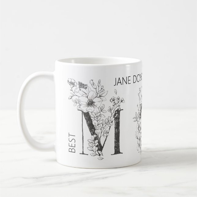 Blommigt Botanical MAMMA Monogram Anpassningsbar T Kaffemugg (Vänster)