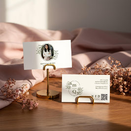 Blommigt Botanical Monogram Vapensköld Logotyp Bra Visitkort