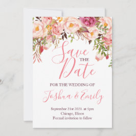 Blommigt Botanisk Rosa Peony Boho Bröllop Spara Datumet