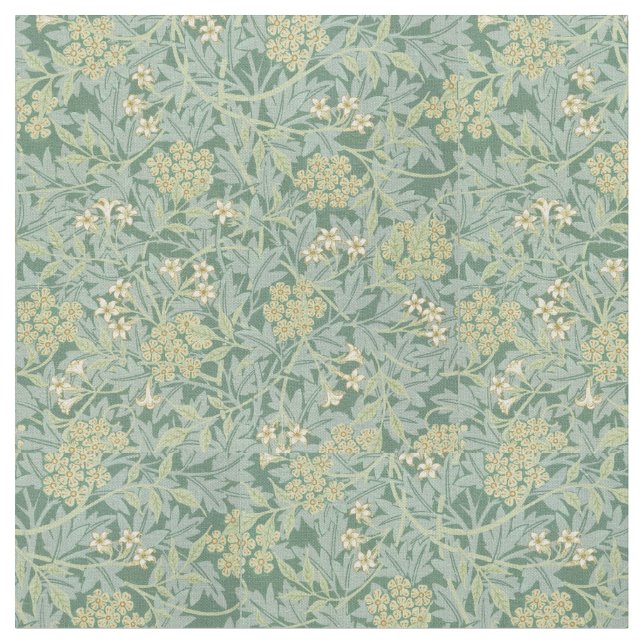 Blommigt Botanisk Vintage Teal och Grönt Tyg (Närbild)