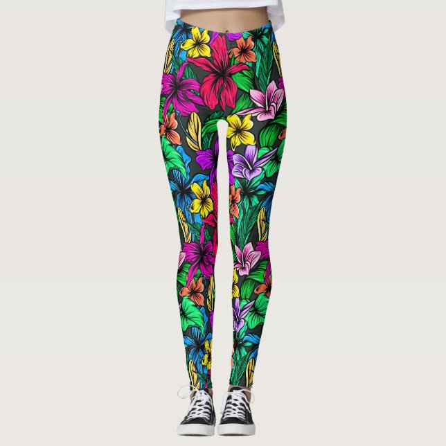Blommigt Botaniska blommor Löv-00000 Leggings (Framsida)