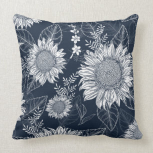Blommigt Botaniska marinblåsblomman (blått solro Kudde