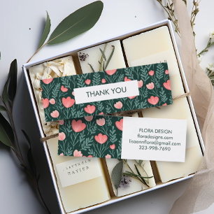 Blommigt Botaniska Mönster Grönt Order Tack Mini Visitkort