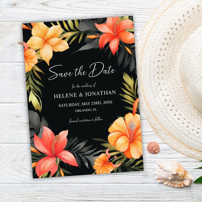 Blommigt Botaniska Tropiska Bröllop Spara Datumet (Floral Botanical Tropical Wedding Save The Date)