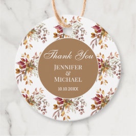 blommigt botaniskt bröllop tack för höstfallet gåvor etiketter