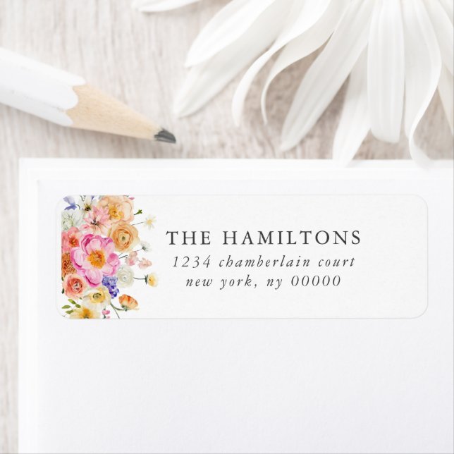 Blommigt Botaniskt Elegant Vattenfärg Bröllop Returadress Etikett (Insitu)
