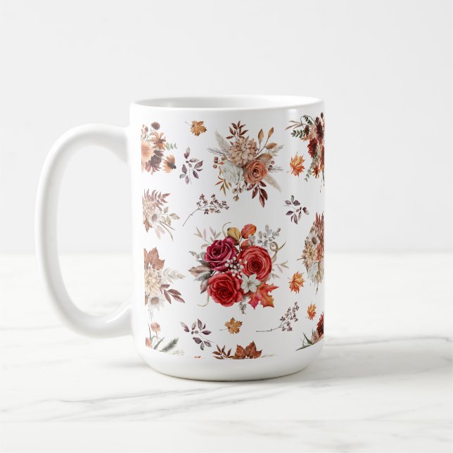 blommigt botaniskt fall hösten mönster kaffemugg (Vänster)