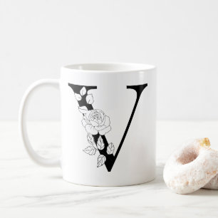 blommigt botaniskt intial Brev V Monogram V Kaffemugg