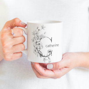 Blommigt botaniskt monogram Elegant för Anpassni Kaffemugg