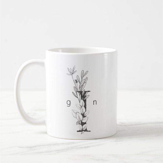 Blommigt botaniskt monogram | Elegant för Anpassni Kaffemugg (Vänster)