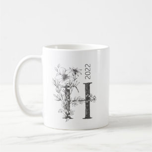 Blommigt botaniskt monogram   Elegant för Anpassni Kaffemugg