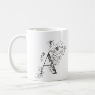 Blommigt botaniskt monogram Elegant för Anpassni Kaffemugg