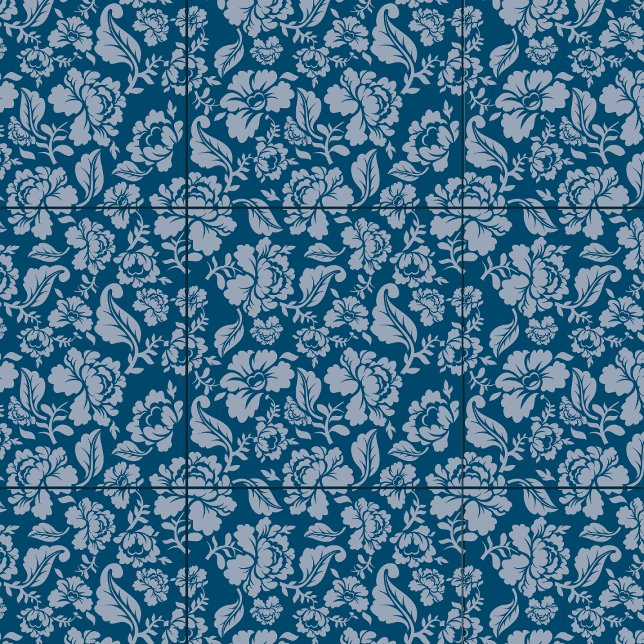 Blommigt Botaniskt Mönster Blue White Home Living Kakelplatta (Floral Botanical Pattern Blue White Home Living Ceramic Tile)