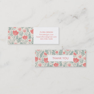 Blommigt Botaniskt Mönster Rosa Order Tack Mini Visitkort