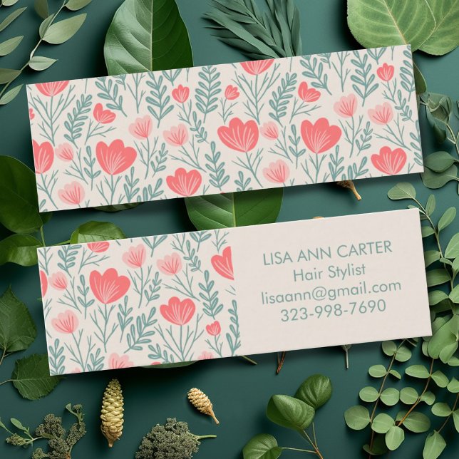 Blommigt Botaniskt Mönster Soft Rosa och Grönt Mini Visitkort (Mini floral custom business cards in green and pink)