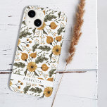 Blommigt Botaniskt Mönster White Golden Custom Nam<br><div class="desc">Blommigt Botaniskt Mönster Golden White Sommar iphone case</div>