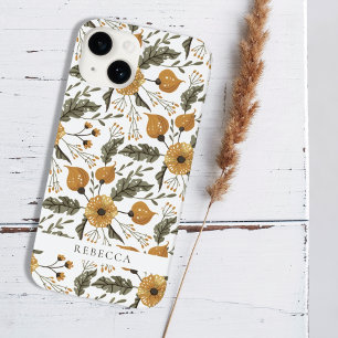 Blommigt Botaniskt Mönster White Golden Custom Nam