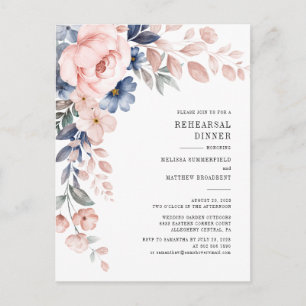 Blommigt Botaniskt Rosa Flowers Rehearsal Dinner Inbjudan Vykort