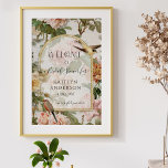 Blommigt Botaniskt vattenfärgsvälkomstMöhippa Poster<br><div class="desc">Ställ in för en möhippa, men du kan ändra all händelseinformation till kostym din egen tillfälle. Elegant, vintage botaniskt ro och peonier med vackra sång-fåglar skapar en utomordentlig hemlig trädgårdsodling. De antika illustrationer som färgats i vattenfärg och skurits isär kombinerades för att skapa den här lush moderna inbjudan-svitdesignen. Texten innehåller...</div>