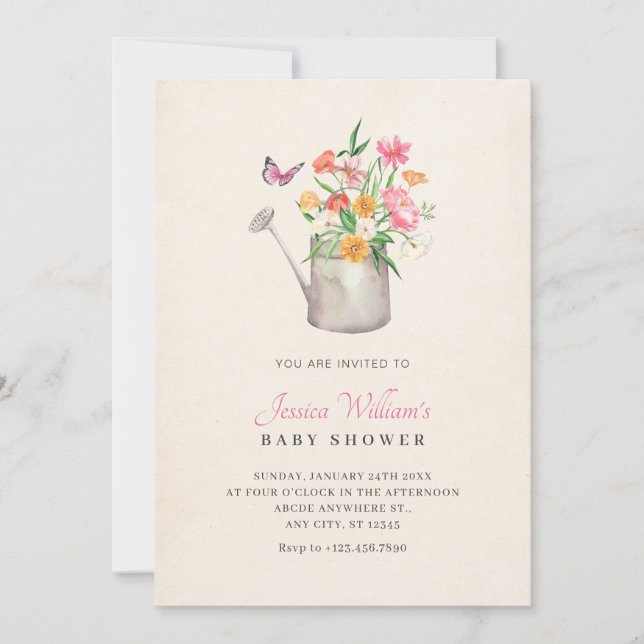 Blommigt bouquet babydusch inbjudningar (Framsida)