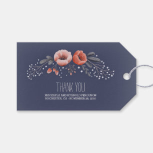 Blommigt Bouquet Baby's Band Navy Presentetikett