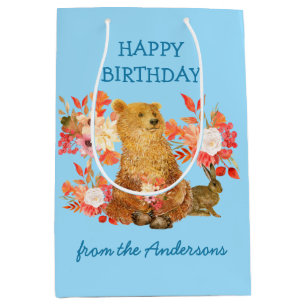 Blommigt Bouquet Bear Rabbit Birthday Gift Bag