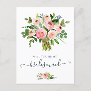 Blommigt  Bouquet, blir du min Bridesmaid Helg Vykort