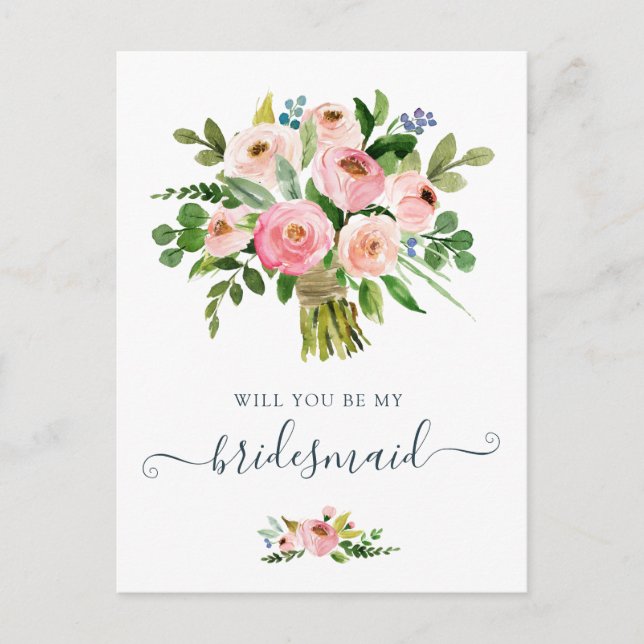 Blommigt  Bouquet, blir du min Bridesmaid Helg Vykort (Framsida)