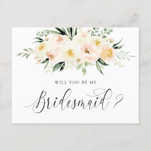 Blommigt Bouquet, blir du min Bridesmaid Helg Vykort