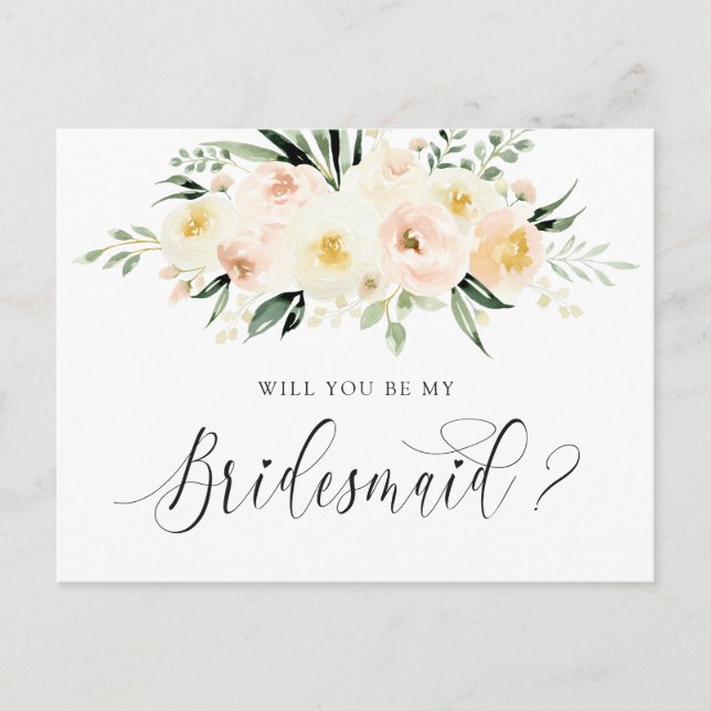 Blommigt  Bouquet, blir du min Bridesmaid Helg Vykort (Framsida)