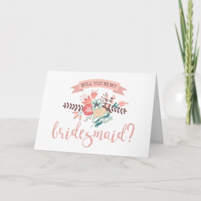 Blommigt Bouquet, blir du min Bridesmaid? Inbjudan (Framsida)