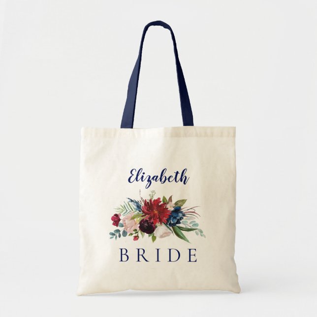 Blommigt Bouquet BRIDE Namn Tote Bag Tygkasse (Framsidan)