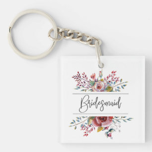 Blommigt Bouquet Bridesmaid Square Keychain