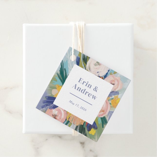 Blommigt Bouquet Bröllop Gåvor Etiketter (På plats)