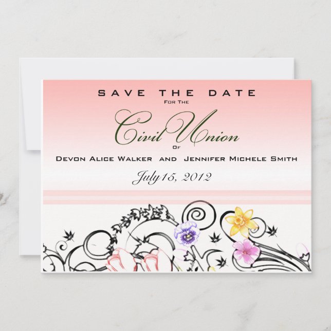 Blommigt Bouquet Civil Union Save Date Inbjudan (Framsida)