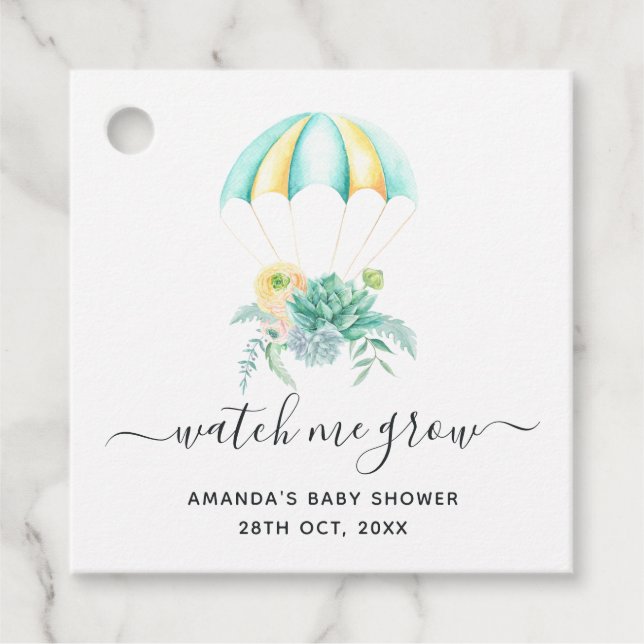 Blommigt Bouquet Fallskärm Baby Shower Tack Gåvor Etiketter (Framsida)