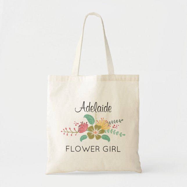 Blommigt Bouquet Flower Girl Tote Tygkasse (Framsidan)