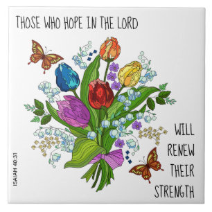 Blommigt Bouquet, född från Isaiah 40:31 Kakelplatta