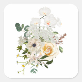Blommigt bouquet formar trädgårdsblommor. fyrkantigt klistermärke