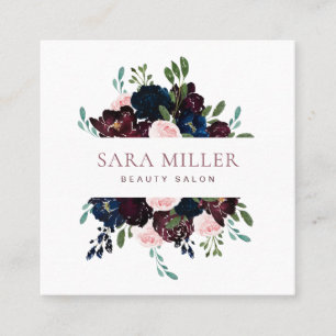 Blommigt Bouquet Greenery Rosa Blue Burgundy Fyrkantigt Visitkort
