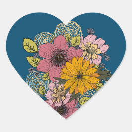 Blommigt Bouquet Heart Sticker Hjärtformat Klistermärke