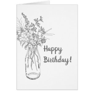 Blommigt Bouquet i Mjölk Flaska Editable Note Card Hälsningskort