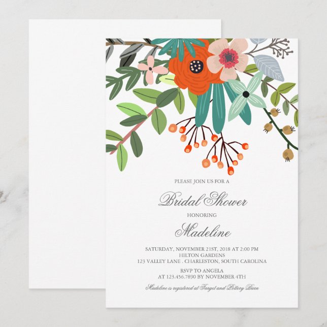 Blommigt Bouquet Inbjudningskort för möhippan (Fram/baksida)