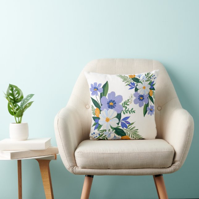 Blommigt Bouquet Lila Orange Kudde (Stol)