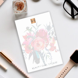 Blommigt bouquet metallic guld kopparmonogrammat post-it block
