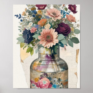 Blommigt Bouquet Mixed Media Collage Ephemera Poster