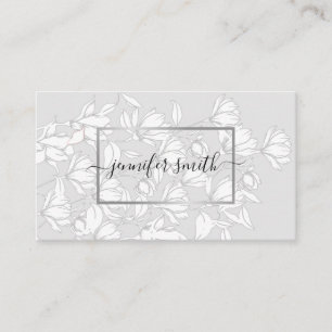Blommigt Bouquet Mönster Simple Silver Grått Ele Visitkort