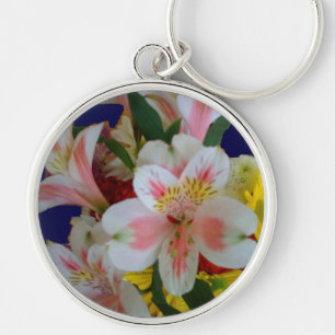 Blommigt Bouquet-nyckelkedja Rund Silverfärgad Nyckelring