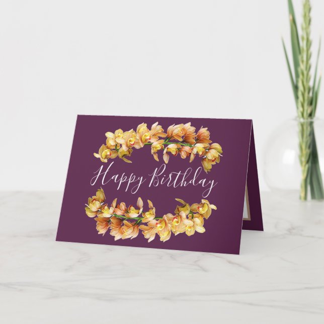 Blommigt Bouquet Orchid Flower Girl Lila Birthday Kort (Framsida)